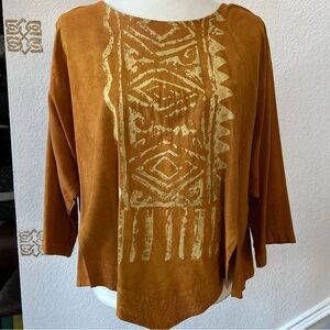 Vintage Laise Adzer Top Boho Chic Medium Bronze Umber Designer hand painted EUC